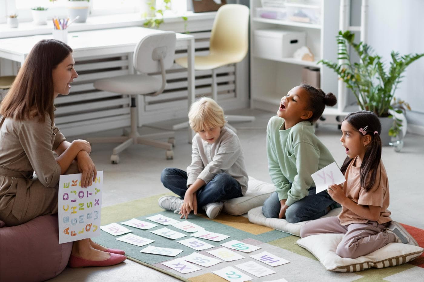 Therapist working with a child during a speech session